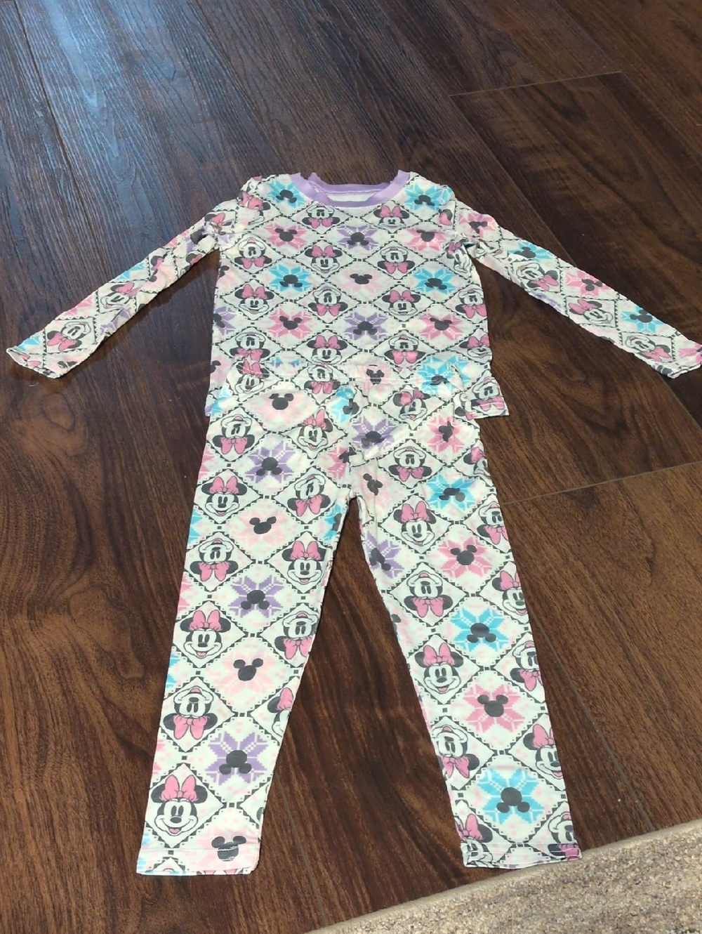 Cuddl Duds Pink Purple and Blue Minnie Mouse Pajama Set